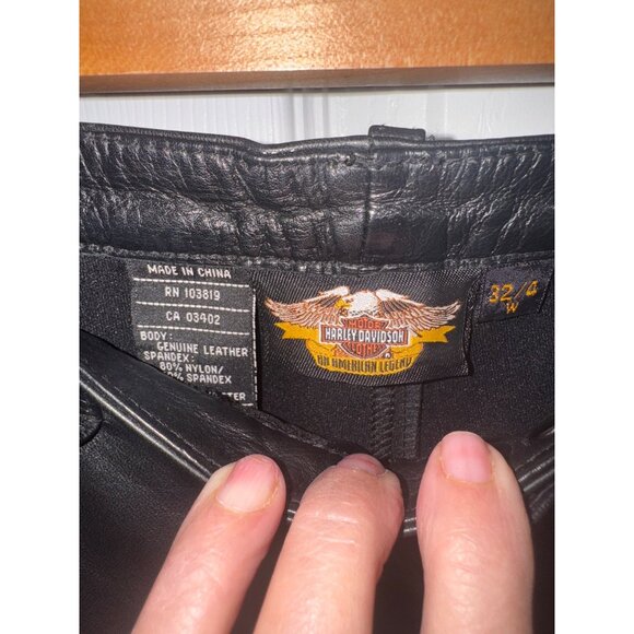 Harley Davidson Motor Biker Pants Leather Front Spandex Back 32/4 Comfort Riding - Picture 3 of 13